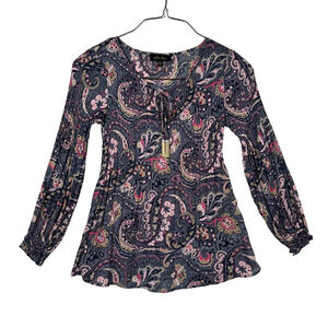 Melissa Paige Paisley Multicolor Textured Blouse with Tie Neck Size XSmall